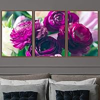 3 Piece Framed Canvas Wall Art Purple Cluster Flowers and Colorful Bouquet Canvas Prints Home Artwork Decoration for Living Room,Bedroom - 16