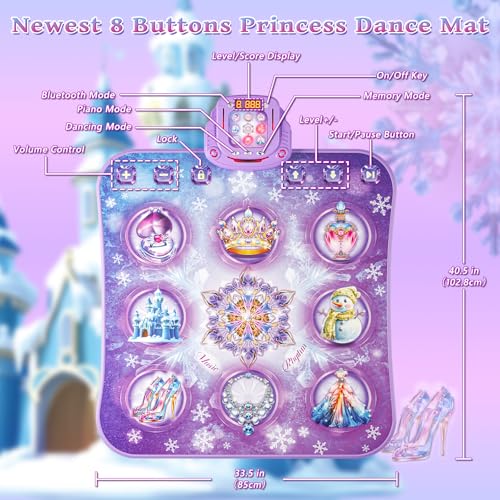 Tanzmatte Kinder Spielzeug Geschenke Mädchen: 8-Tasten Tanzmatte mit Bluetooth 4 Spielmodi Integrierte Musik Dance Mat Kids Geburtstag Weihnachts Geschenk für Lila Prinzessin Alter 3 4 5 6 7 8 9 Jahre