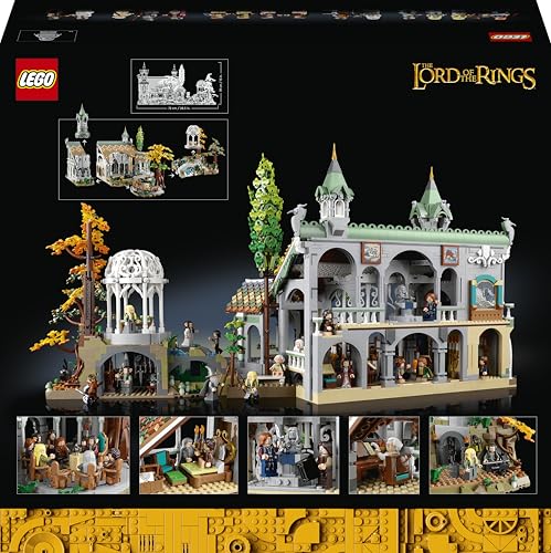 LEGO 10316 Icons Le Seigneur des Anneaux : Fondcombe, Construisez la Vallée de la Terre du Milieu, Grand Set Immersif avec 15 Minifigurines incluant Frodon, Sam et Bilbon Sacquet (Exclusivité Amazon)