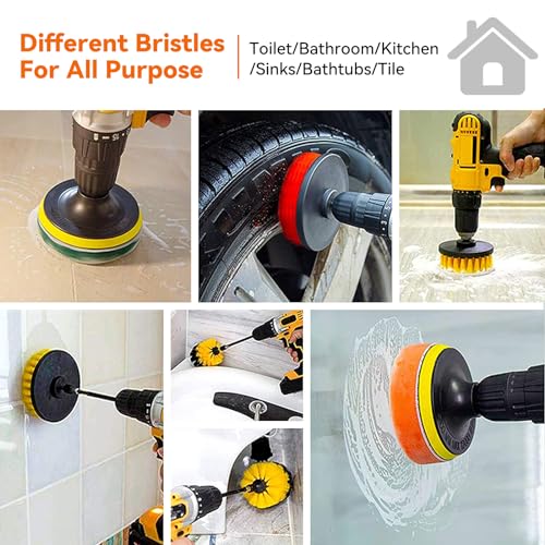 zhongko Drill Brushes for Cleaning, 24pcs Drill Brush Cleaning Brush Set Power Scrubber Attachment Kit for Cleaning Bathroom, Kitchen, Tub, Sink, Floor, Grout, Carpet, Wheel, Fits Most Drills - Image 7
