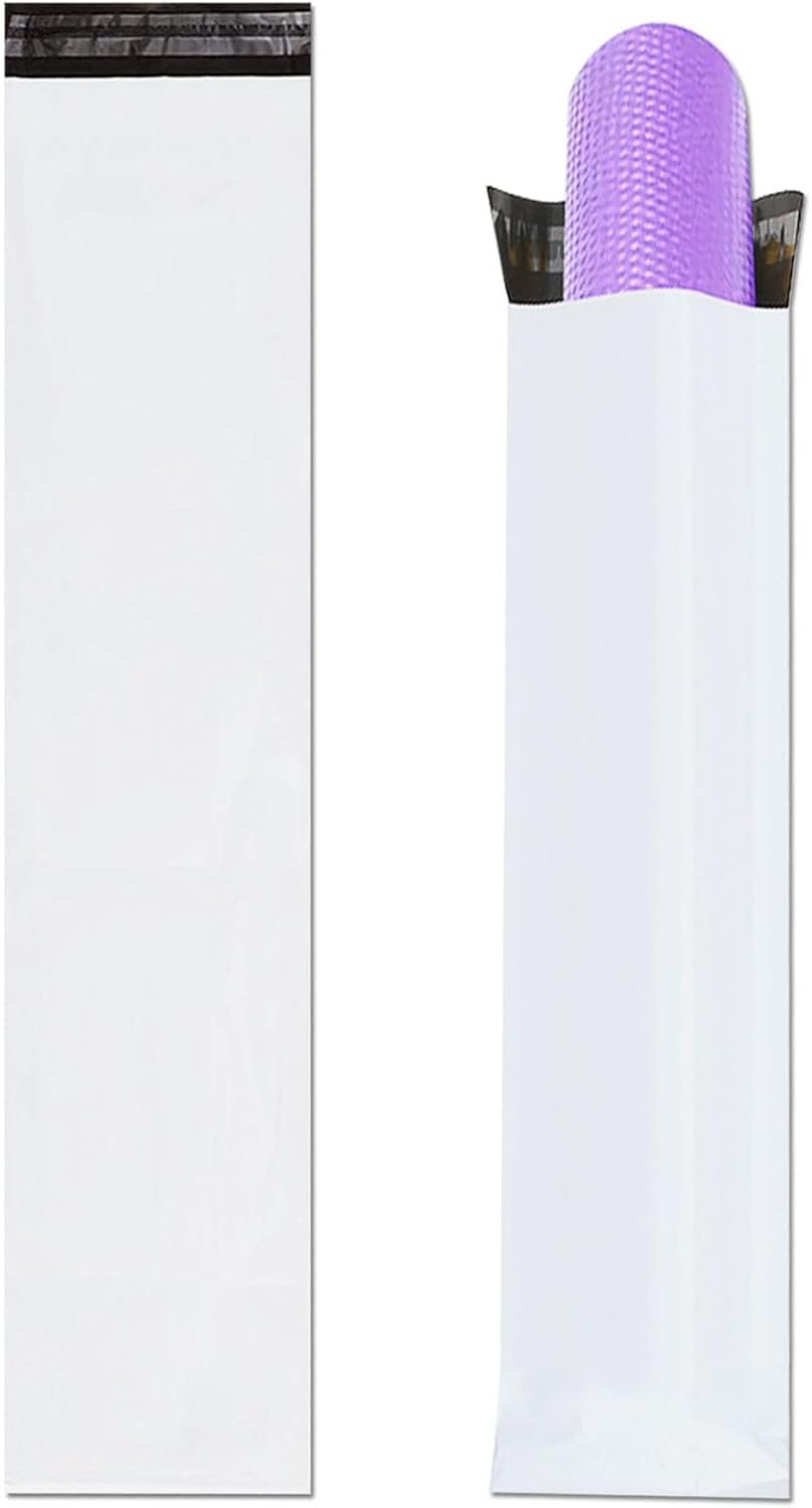 Unique Poly Mailers 10x30 Inch 50 Pack Envelopes Bag for Long Items,White Self Sealing Waterproof Mailing Shipping Bags