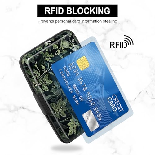 Image of Credit Card Holder, Mini Aluminum Card Wallet RFID Blocking Slim Metal Hard Card Case for Women Men, Vintage Plants