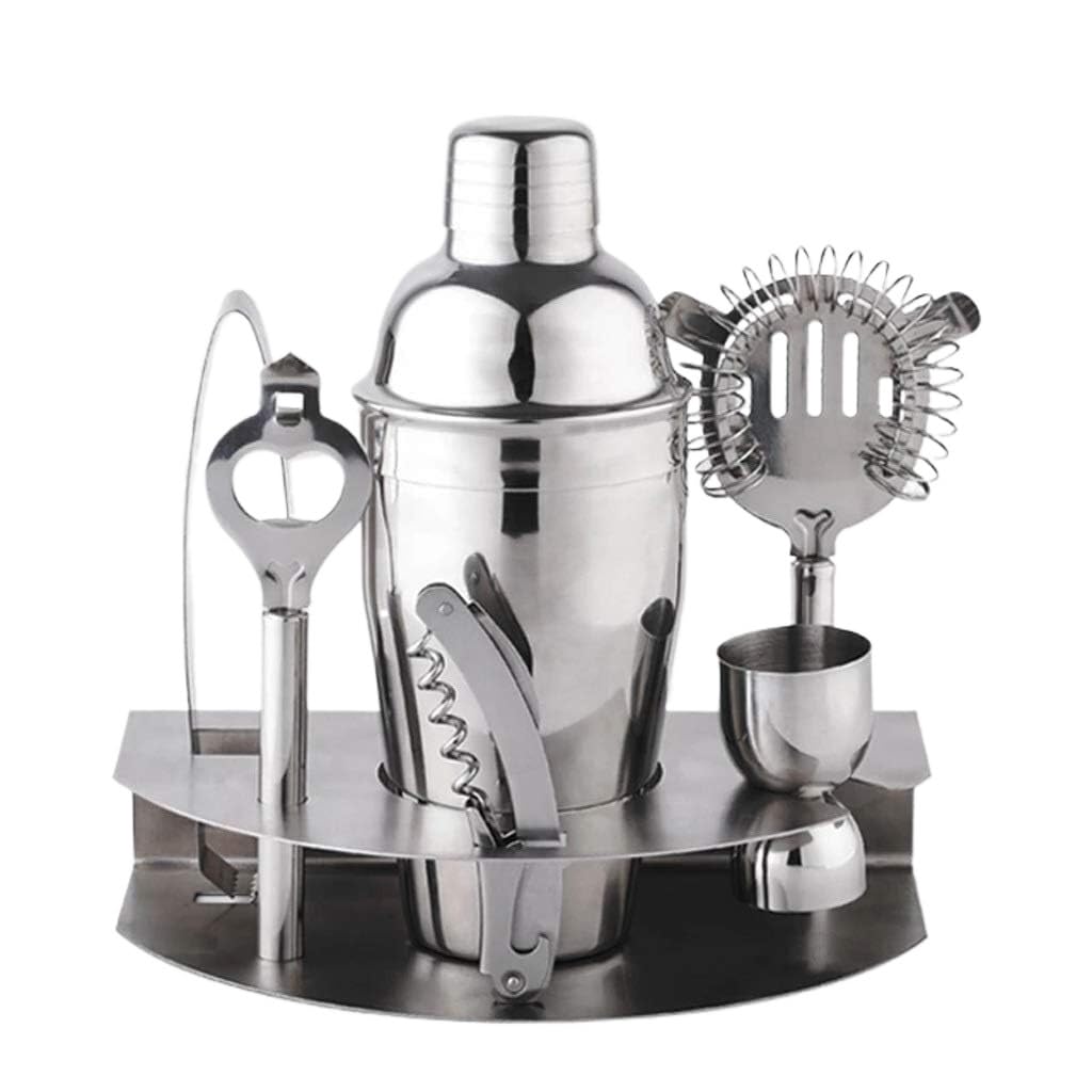 Juego de Cocktail Shaker Juego De Herramientas De Vino Cepillado De Acero Inoxidable con Soporte Metálico De 7 Uds., Juego De Coctelera De 550ml para El Hogar Coctelera Profesional Herramientas