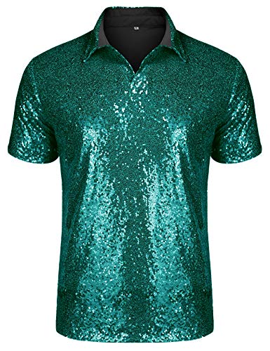 Polo décontracté à manches courtes pour homme bleu paillettes URRU XX-Large
