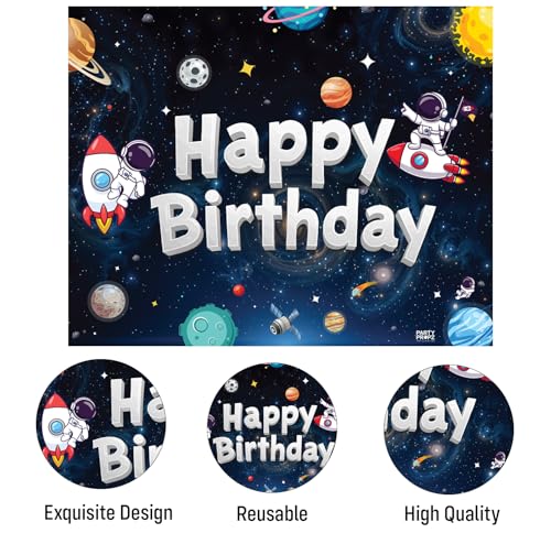 Image of Party Propz Space Theme Birthday Decoration Backdrop 2 Pcs - Outer Space Astronaut Happy Birthday Backdrop Decoration for Boys (5 x 4 Ft) with Ribbon,Astronaut Theme Decor for Kids