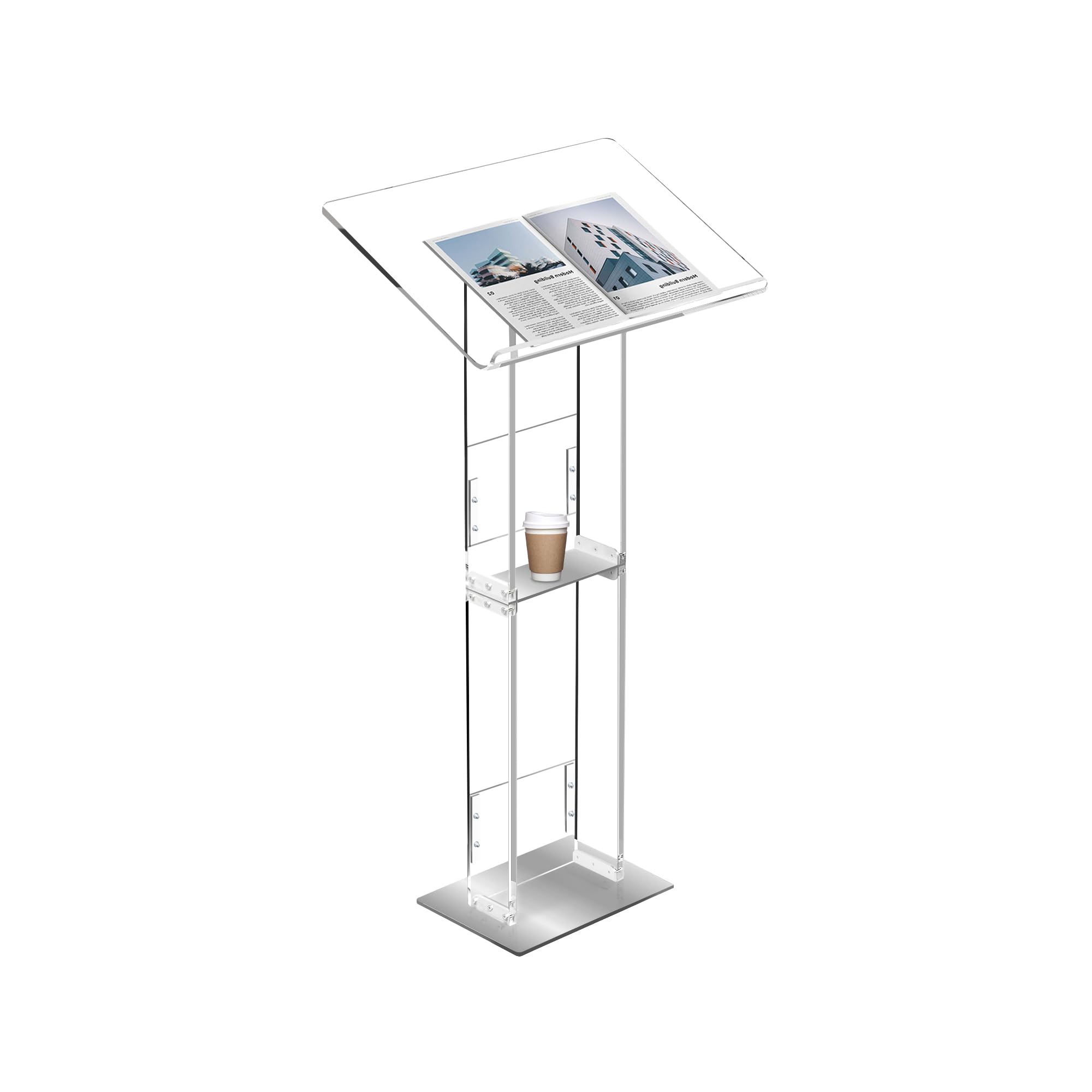 Clear Acrylic Podium - 47" Tall Stand With Wide Reading Surface & Storage For Church, Office, School