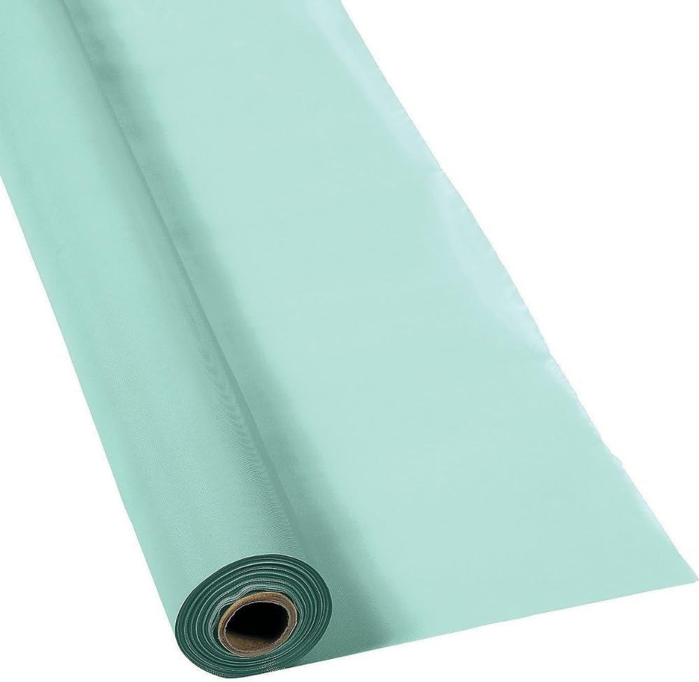 Fun Express 40 x 100 Feet Plastic Table Cover Roll Premium Disposable Plastic Tablecloth for All Type/Shape Tables | Picnic, Party, Banquet, Birthdays, Weddings (Mint)