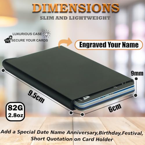 Image of Mini2buy Customized Name Engraved Card Holder for Credit, Debit, ATM Cards Premium Stainless Steel Size Ideal for Personal use or Corporate Gifting (Black Pop-up)