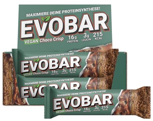 EVO SPORTS FUEL Vegan EVOBAR Choco Crisp Protein Riegel | 12 x 60g | ZERO palmöl Eiweißriegel mit 16g protein pro Bar | geprüfte Qualität | Made in Germany (1er Pack)