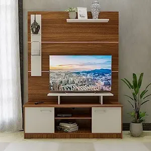 COUCH CULTURE BRIT Engineered Wood TV Entertainment Unit Teak - Brown|TV Unit for Living Room | TV Cabinet with 2 Door & Open Shelf Storage| | 1 Year Warranty|