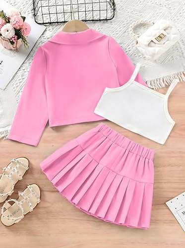 Image of Three Piece Co ord Set Dress for Girls| Jacket Top and Skirt Open Front Suits Set| Girls Clothing Set
