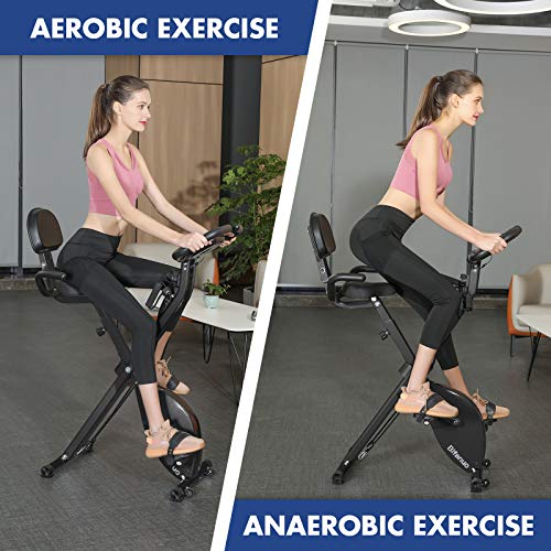 Exercise Bike Stationary Bike Foldable Magnetic Upright Recumbent Portable Fitness Cycle with Arm Resistance Bands Extra-large Adjustable Seat Pulse 3-in-1 Cycling Indoor Trainer for Home(Black) - Thumbnail 4