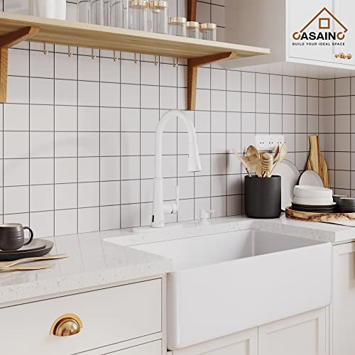 Casainc Kitchen Faucet With Pull Down Sprayer Matte White With Led Function, 17.31In H Touchless 1.8 Gpm Single Handle Kitchen Sink Faucet, Lead-Free Copper For Bar Laundry Kitchen Sink #TOP6