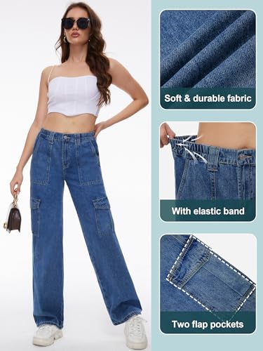 Image of Tapata Women's 26 inch /28 inch /30 inch /32 inch /34 inch Cargo Jeans Straight Leg Short Petite Regular Tall Denim Relaxed Y2K Pants