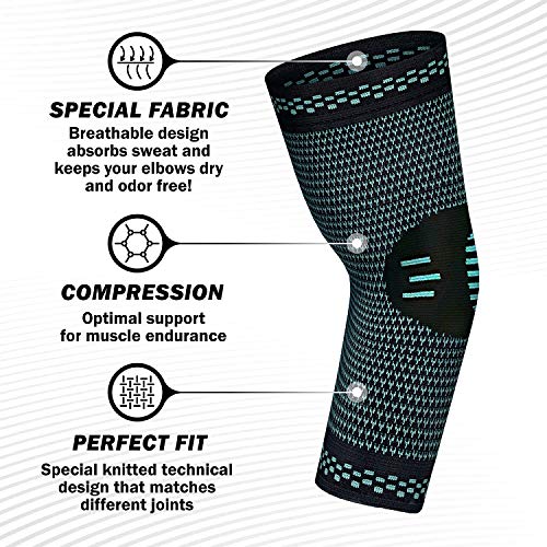 Image of serveuttam Nylon Elbow Support For Gym (1 Pair) - Elbow Brace For Men Women Workout|Elbow Compression Sleeves With Straps For Tendonitis Pain Relief, Tennis, Volleyball, Cricket - Elbow Band (Blue, M)