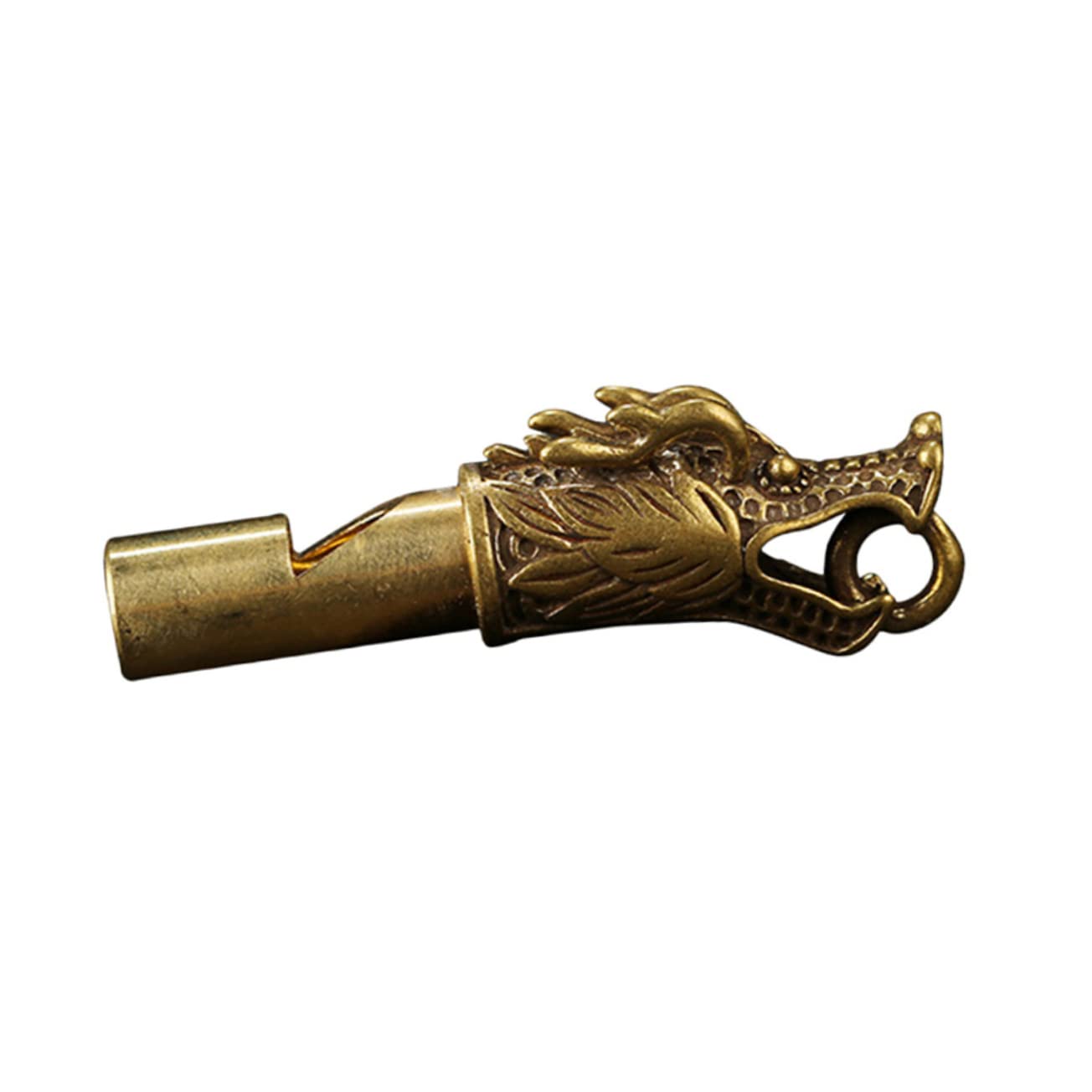 BESPORTBLE Dragon Head Shape Brass Whistle Keychain for Emergency Sports Loud Survival Whistle with Carving for Hiking Camping Referee Use