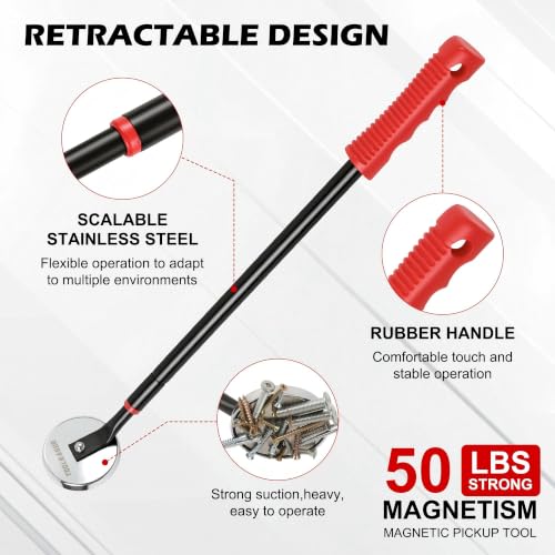 Image of TOOLEAGUE 2Pcs Telescoping Magnetic Pickup Tool,50LB & 25LB Magnet on Stick