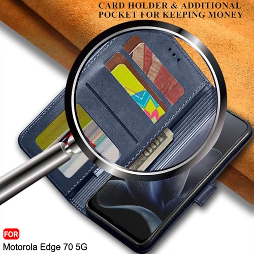 Image of TheGiftKart Flip Back Cover Case for Motorola Moto Edge 70 5G | Dual-Color Leather Finish | Inbuilt Stand & Pockets | Wallet Style Flip Back Cover for Moto Edge 70 5G (Faux Leather, Blue & Sky)