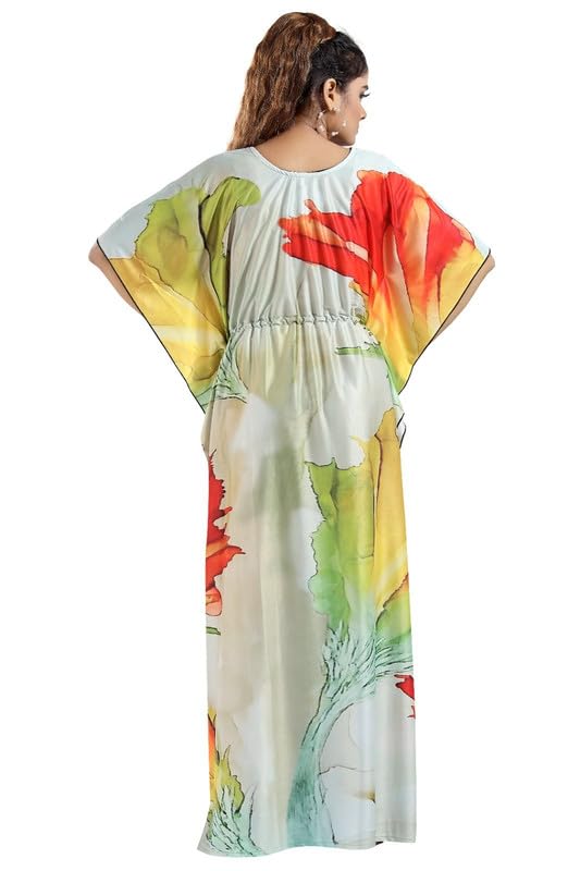 Image of Women's- Kaftan /Nighty /Maxi /Gown /Nightdress /Nightwear Serena Fabric- V-Neck Floral Print
