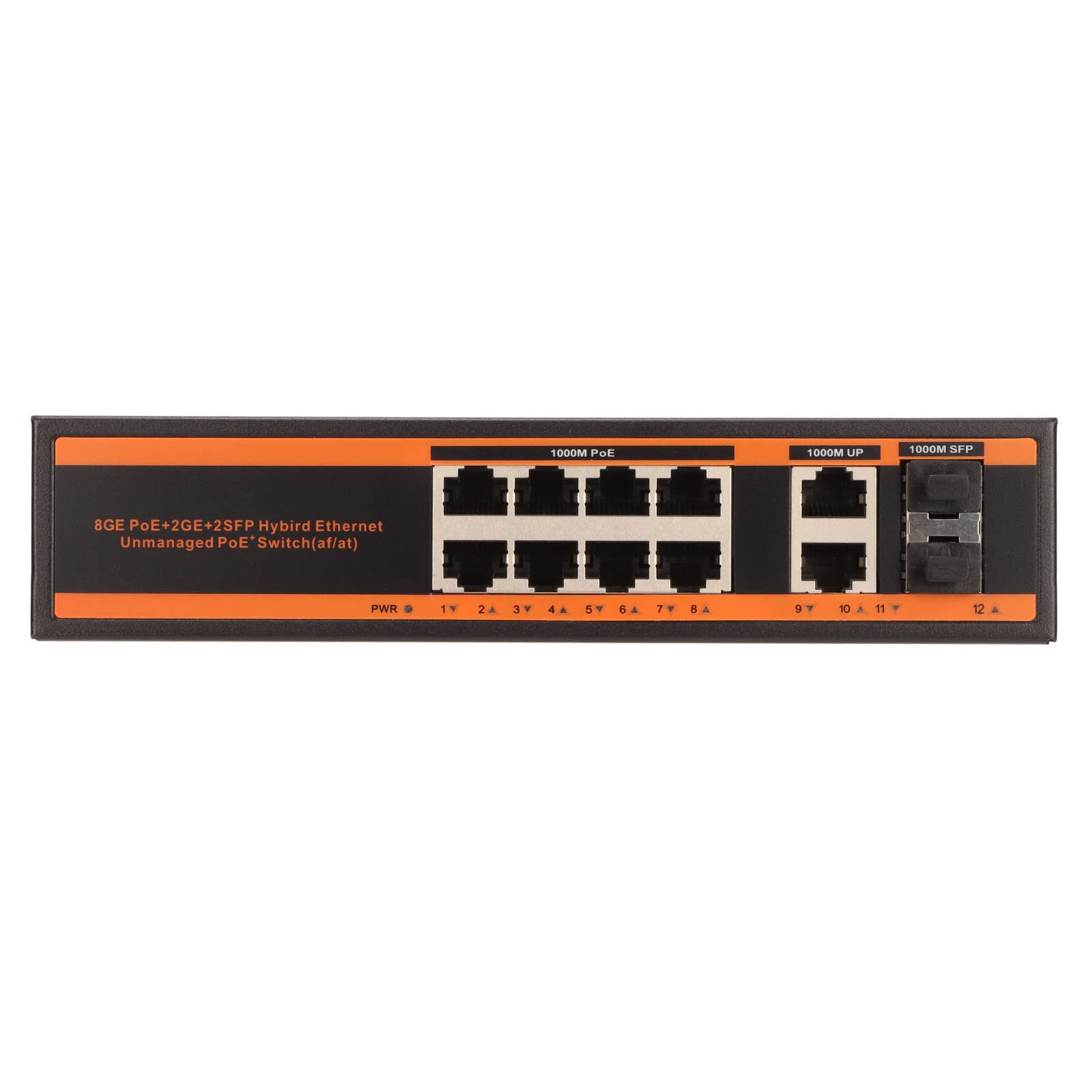Yunseity Commutateur PoE 10 Ports, 8 Ports Gigabit PoE+, 1 Port Gigabit Uplink et 1 Port SFP, 150 W IEEE802.3af/at, Silencieux sans Ventilateur, commutateur réseau en métal, Non géré, Plug and Play
