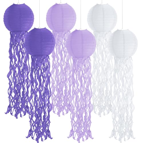 Image of Set of 6 Hanging Jellyfish Paper Lanterns Blue Jellyfish Decor for The Sea Ocean Party, Mermaid Birthday Decoration, Baby Shower, Nautical Events (Purple)