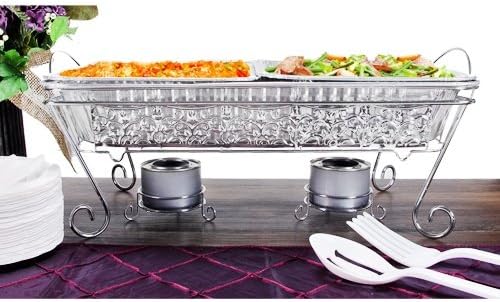 Tiger Chef Decorative Ornate Disposable Chrome Wire Chafer Stand Pans Set - Elegant Catering Set Serving Dishes for Parties