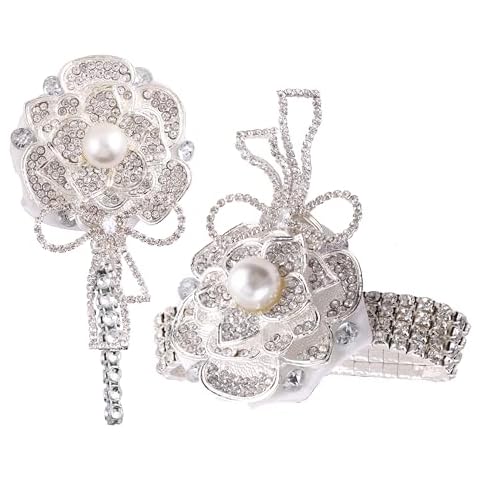 BingooPan Wrist Corsage Wristlet and Boutonniere Set 2 with Artificial Pearl for Luxury Wedding Party Prom (Ivory) Cover