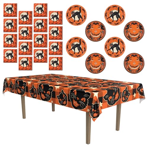 Beistle Vintage Halloween Party Tableware Bundle – Fabric Scratch Cat