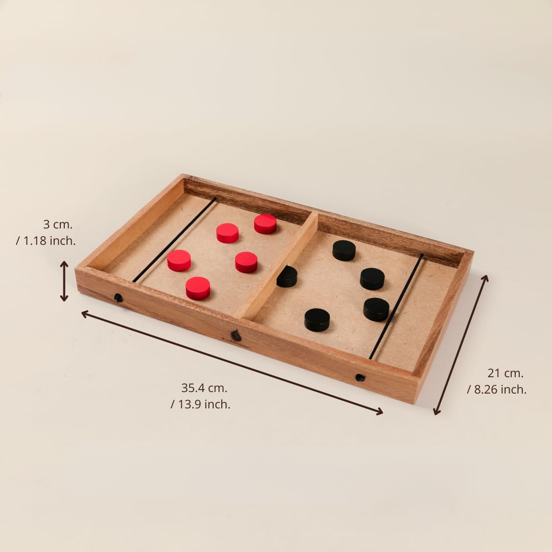 Jeu de palets Fast Sling – Jeu de hockey de table en bois de qualité supérieure pour adultes – Jeu de dextérité à 2 joueurs avec 10 palets – Planche en bois fabriquée à la main, jeu classique, jouet