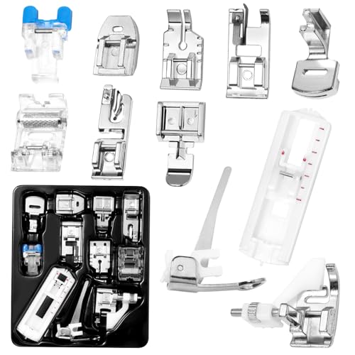 11 Pieces Sewing Machine Presser Foot Set, Presser Feet Fits for Most Low Shank Snap On Singer, Brother, Babylock, Euro-Pro, White, Elna Sewing Machine Spare Parts Accessories