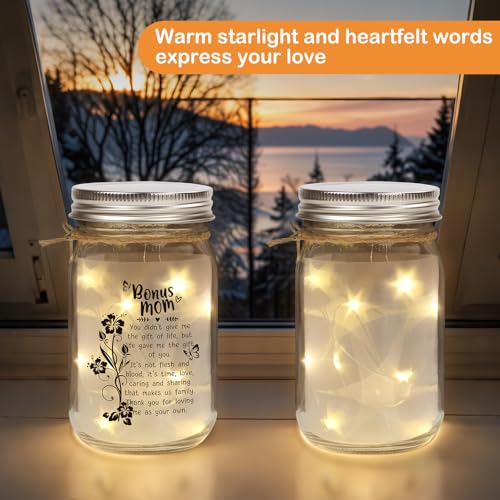 Image of Bonus Mom Gifts Mason Jar Night Light for Mothers Day from Daughter Son,Step Mom Gifts,Birthday for Stepmom, Mother in Law Gifts