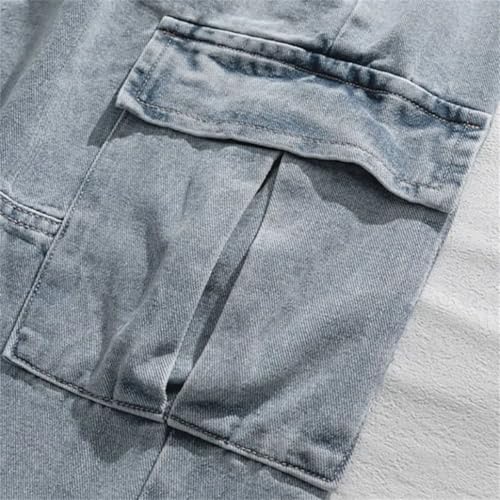 Men's Multi Pocket Jeans Vintage Distressed Loose Workwear Korean Casual Drawstring Straight Leg Pants2