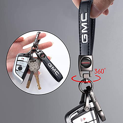 Genuine Leather Keychain Compatible With Gmc Sierra Denali Canyon Terrain Yukon Jimmy Acadia Family Present For Man And Woman(Black) #TOP3