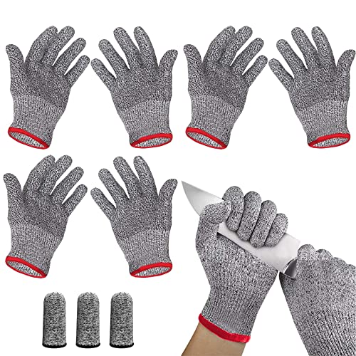 Pesado Guante Anticorte 3 Pares, Uso Diario Guantes Cocina Guantes Anticorte Nivel 5 Luvas Nitrilo Capa Agarre Fuerte Guantes De Protección y Anticorte, Incluye 3 Dedales Resistentes A Los Cortes Cover