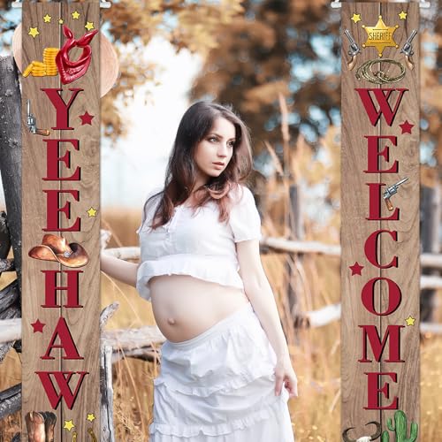 Image of Avezano Wild West Cowboy Banner Yee Haw Welcome Porch Signs Western Cowboy party decorations for Birthday Baby Shower Indoor Outdoor