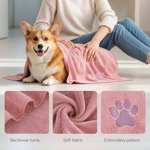 Liebesblume Hundehandtuch Set, Mikrofaser Haustier Handtuch für Hunde und Katzen, Schnelltrocknend und Extra Saugfähig, Weiches Waschbares Hundetrockentuch mit Pfotenstickerei, 35x75 cm 3 Stück