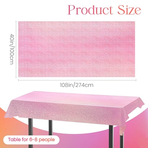 Image of Just Shimmer Light Pink Holographic Tablecloth 40 x 108, 1 Pack Iridescent Shiny Plastic Table Cover for Girls Birthday, Baby Shower, Bridal Shower, Princess and Bachelorette Party Decorations