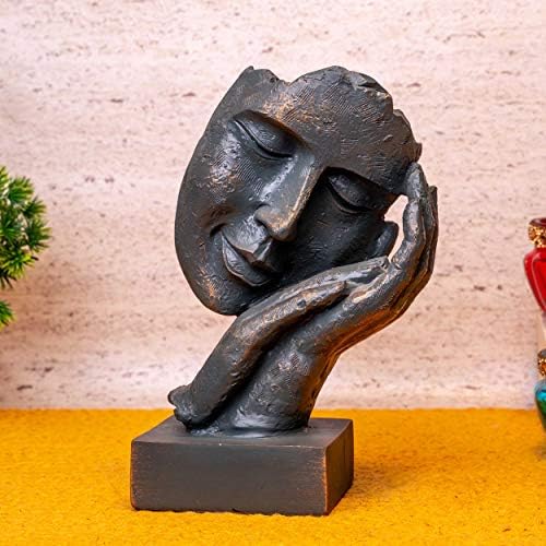 TIED RIBBONS Human Face Ornament Showpiece Sculpture Figurine Modern Art Abstract Resin Face Carving Statues for Home Living Room, Office and Decor (Grey, 9 X 9 X 21 cm, L X B X H)