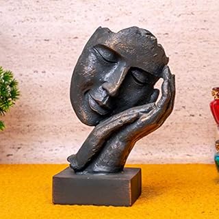 TIED RIBBONS Human Face Ornament Showpiece Sculpture Figurine Modern Art Abstract Resin Face Carving Statues for Home Living Room, Office and Decor (Grey, 9 X 9 X 21 cm, L X B X H)