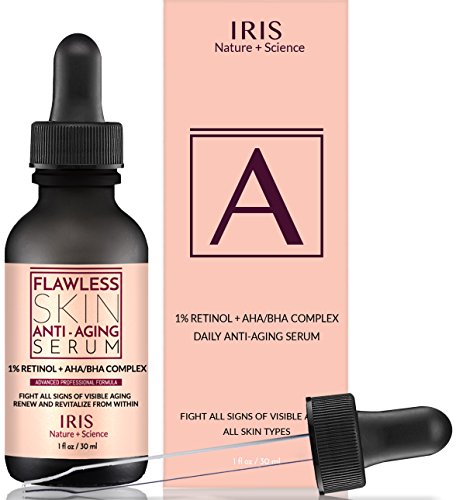 IRIS Premium 1% Retinol. Ultra Luxurious Anti Aging Serum with Salicylic + Glycolic Acid. REVERSE AGING. 4 FREE Bonuses. Fight Wrinkles, Unclog pores, Exfoliate Dead Cells & Brighten Skin
