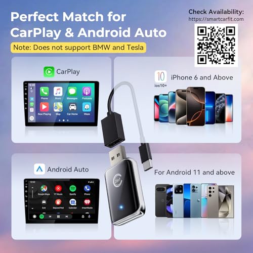 Wireless Carplay Adapter for iPhone, Convert Wired Car play to Wireless, 2 in 1 Plug and Play Mini CarPlay and Android Auto Adapter for iOS 10 Android 11 and Above, Cars with Built-in Carplay (Silver) - view 3
