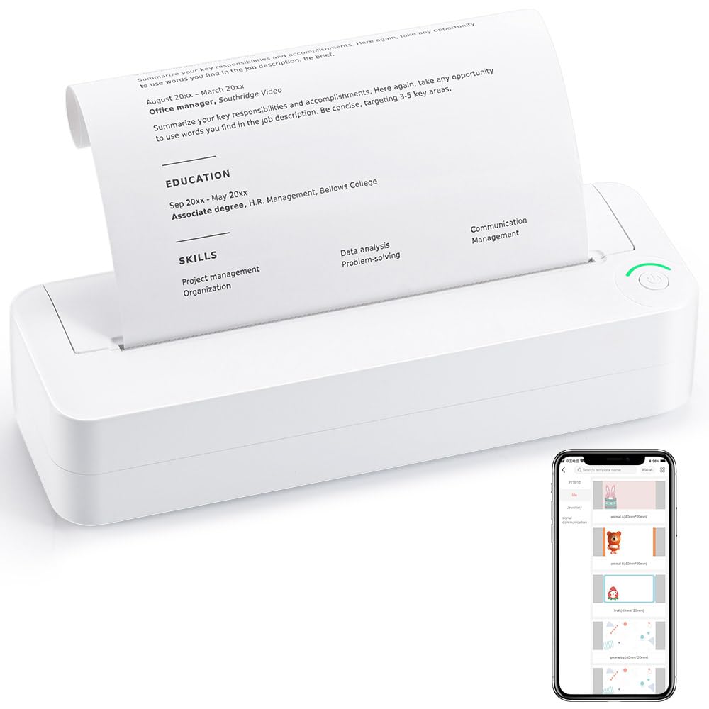 iOCHOW Impresora Térmica Portátil A4: Impresora Móvil Inalámbrica Compatible con Android e iOS, Pequeñas Impresoras Bluetooth sin Tinta para Uso en El Hogar, la Escuela y la Oficina