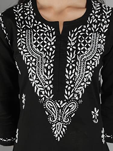 Image of Seva Chikan Hand Embroidered Lucknowi Chikankari Cotton Kurta Kurti for Womens SCL4219