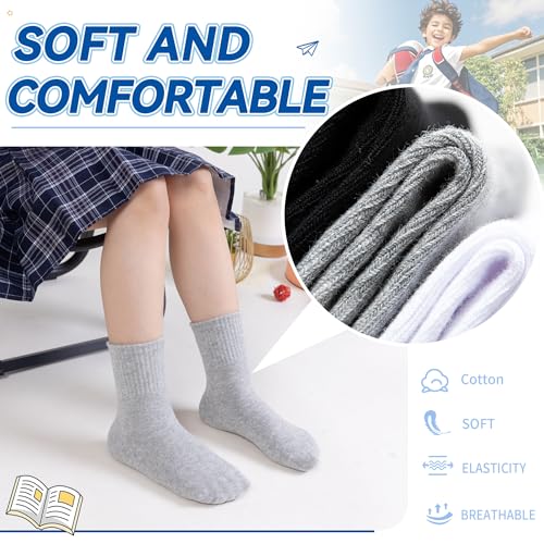 Image of Eyean Kids Athletic Crew Socks Boys Girls Cotton School Uniform Casual Basic Socks 6 Pairs