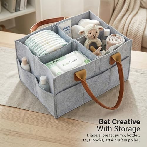 Image of BAYBEE Tidy Stylish & Modern Diaper Bag for Mothers for Travel | Large Capacity Storage Diaper Bag | Strong & Sturdy Baby Organizer Storage | Portable Diapers Caddy Organizer (Light Grey)