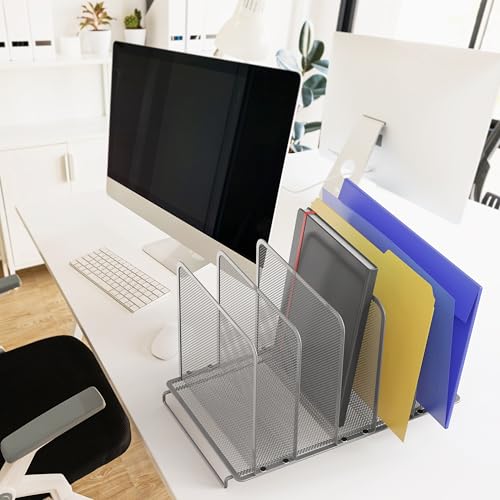 Image of SimpleHouseware Expandable 5 Section Upright File Sorter Organizer, Silver
