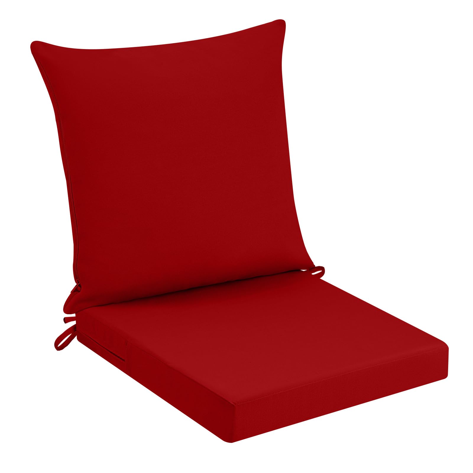 Coussin de chaise d'extérieur rouge 40x40 anti-glisse avec rubans pour soulager le dos sur la terrasse