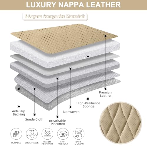 Image of BWTJF 2 Pack Front Car Seat Bottom Covers, Universal Auto Seat Cushions, Nappa Leather Full Wrapping Edge Compatible with Most of Vehicles - SUVs /Sedans /Pickup Trucks, Beige