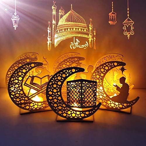 Ramadan Decorations for Home Eid Mubarak Moon Wooden Plaque Hanging Pendant Islam Muslim Event Party Mubarak Decor Supplies (Color : 4) (1)