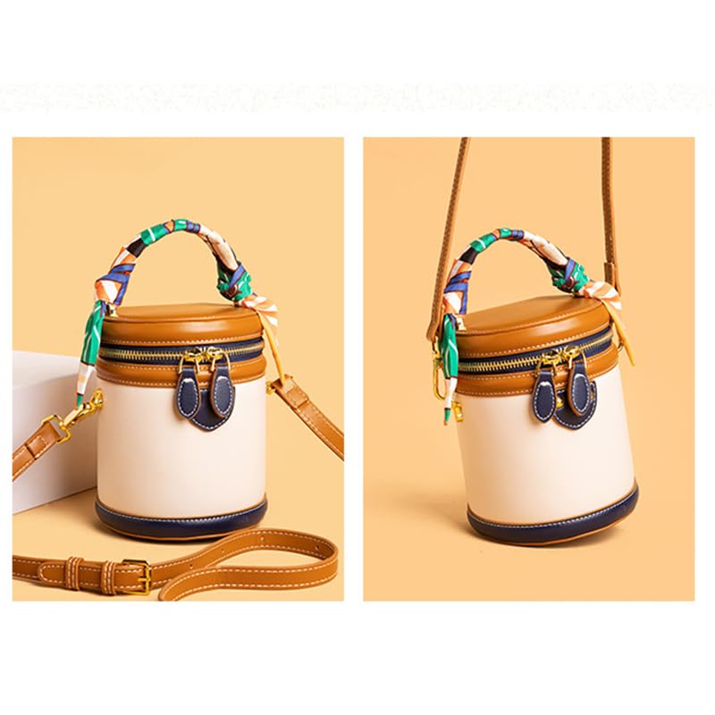 Mini Bucket Crossbody Bags for Women Vegan Leather Small Retro Shoulder Round Handle Handbag Purses with Adjustable4